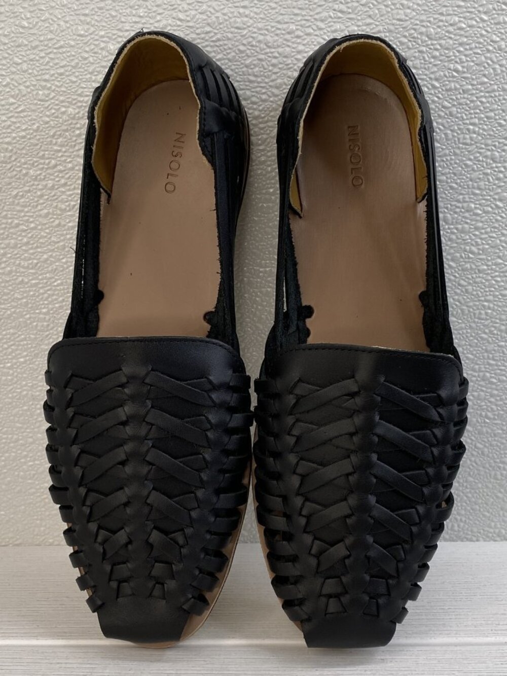 Nisolo Huarache Sandals Men's Size 11 Black Woven Leather Casual Slip On Flats